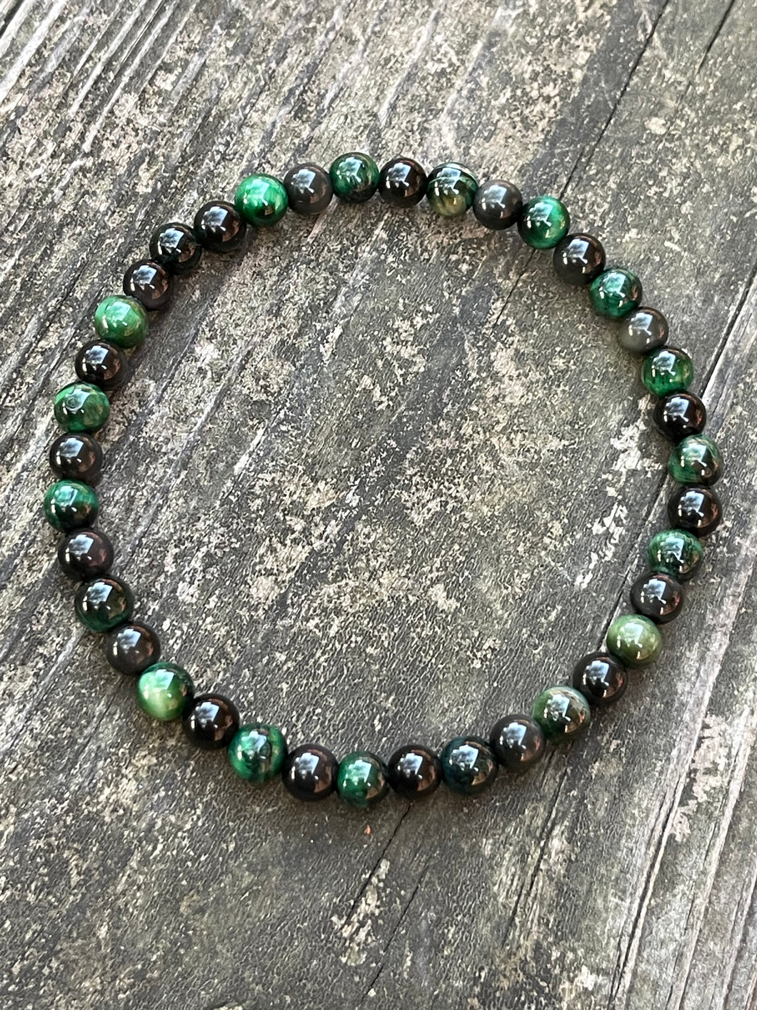 Natural Green Malachite and Obsidian Bracelet